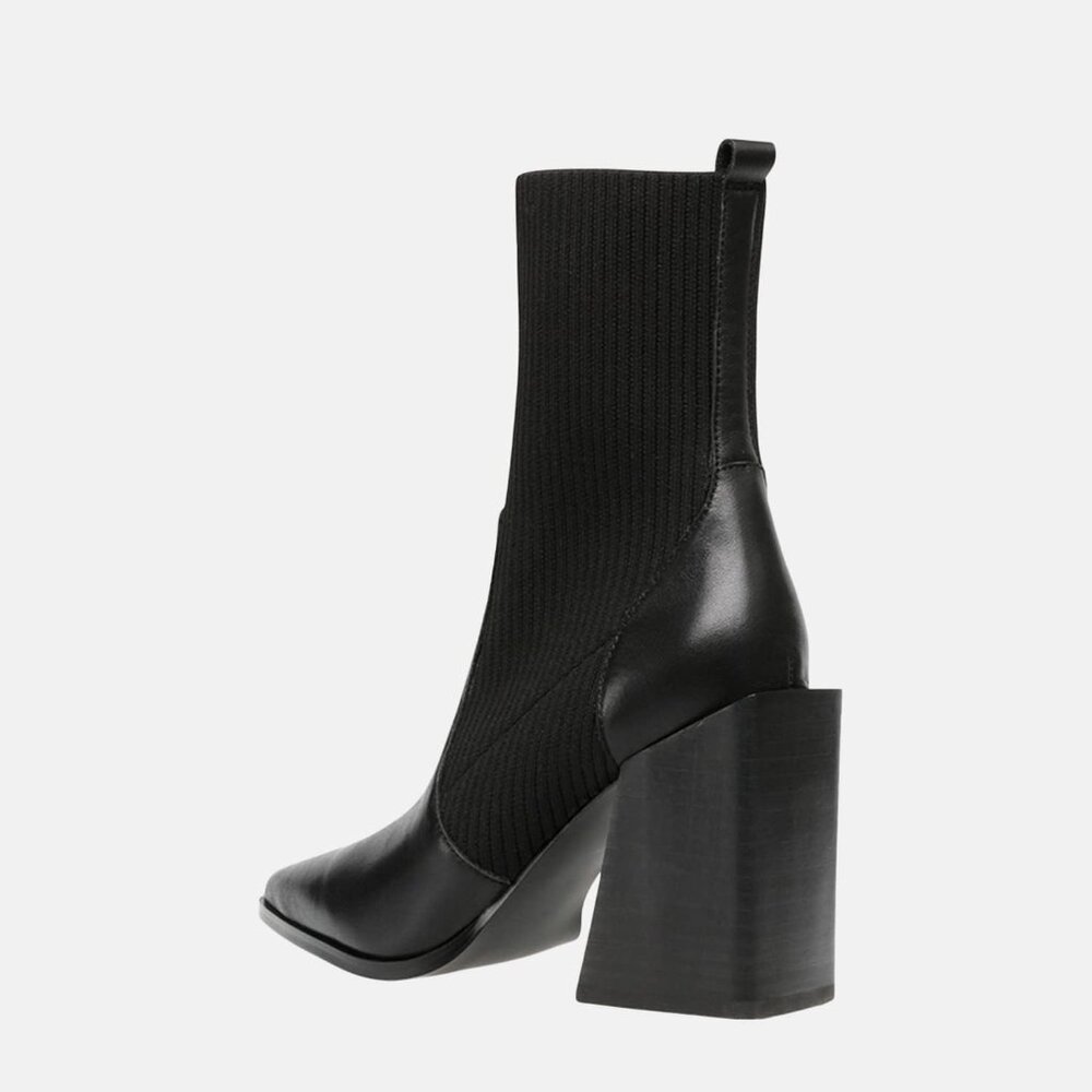 Women's Black Chunky Stacked Heel Ankle Boots Pointed Toe Slip On Booties - Picture 5 of 6
